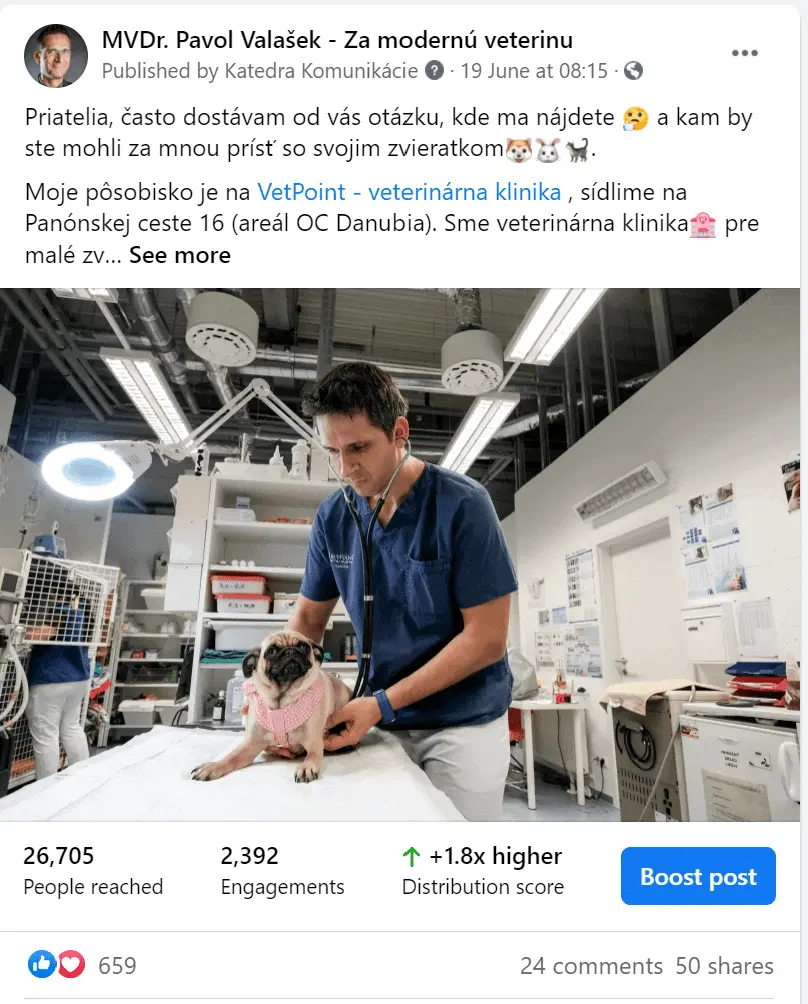 Fotka MVDr. Pavol Valašek a jeho najúspešnejší post na sociálnych sieťach.