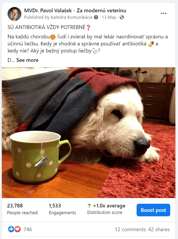 MVDr. Pavol Valašek a jeho post o antibiotikách na sociálnych sieťach.